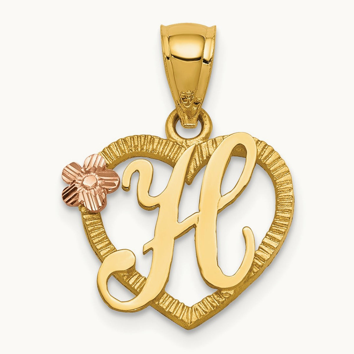 Heart Initial Pendant — 14K Two-Tone Gold, H
