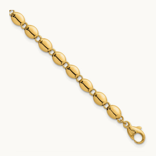 Polished Fancy Beaded Link Bracelet, 5.25mm, 14K