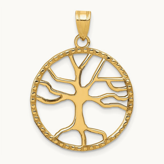 Tree of Life in Round Frame Pendant, 14K