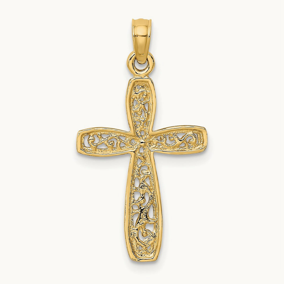 Cross with Filigree Center Charm — 14K Yellow Gold