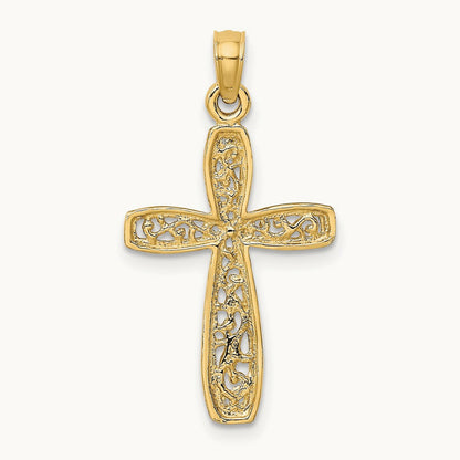 Cross with Filigree Center Charm — 14K Yellow Gold