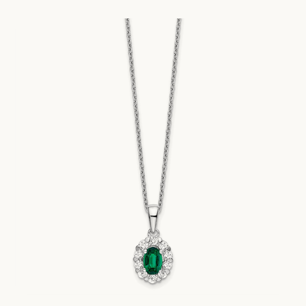 Created Emerald Halo Necklace, 0.50 ct tw Lab-Grown Diamond
