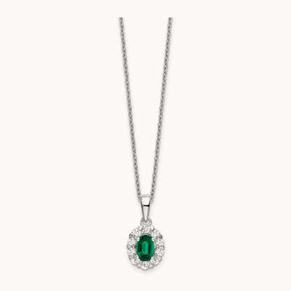 Created Emerald Halo Necklace, 0.50 ct tw Lab-Grown Diamond
