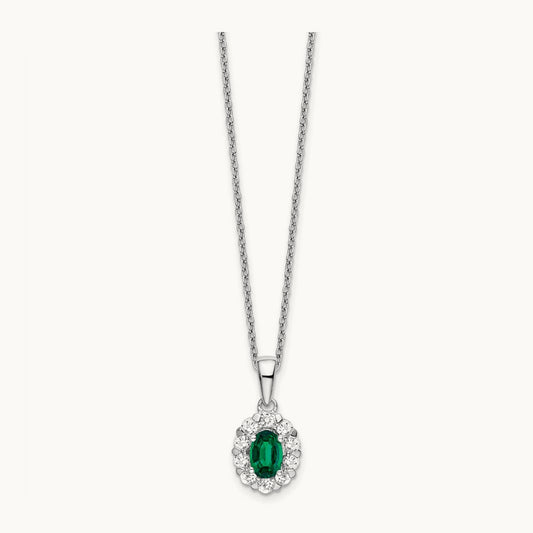 Created Emerald Halo Necklace, 0.50 ct tw Lab-Grown Diamond