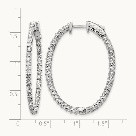 Diamond Oval Hoop w/Safety Clasp Earrings, 14K White Gold
