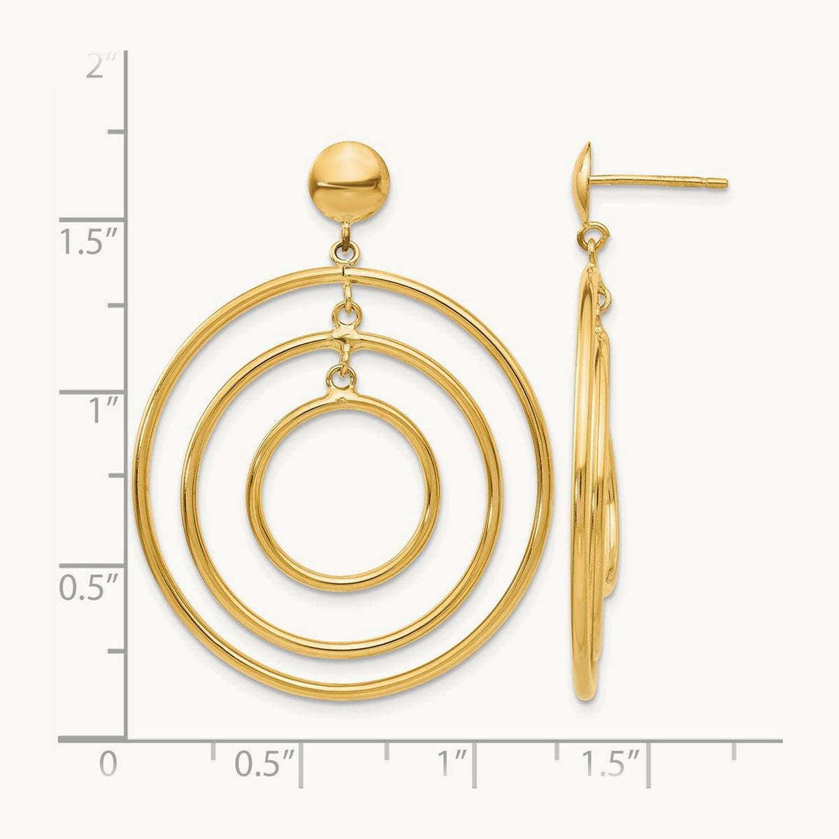Fancy Circle Dangle Post Earrings, 14K