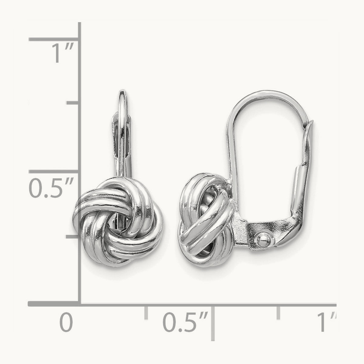 Polished Love Knot Leverback Earrings — 14K White Gold