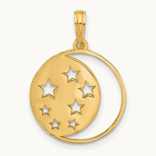 Polished Moon and Stars Charm, 14K
