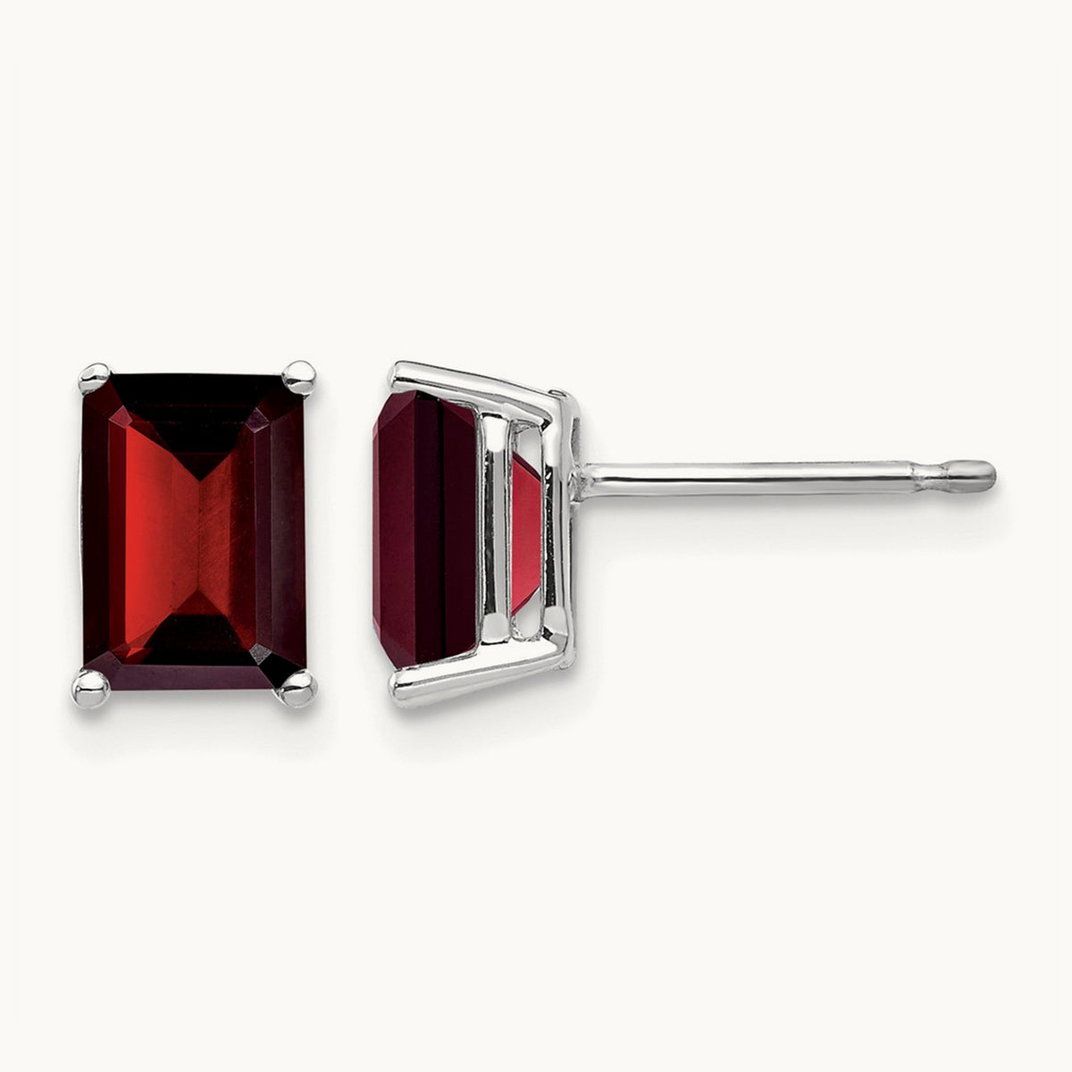 7x5mm Emerald Cut Garnet Earrings, 14K White Gold