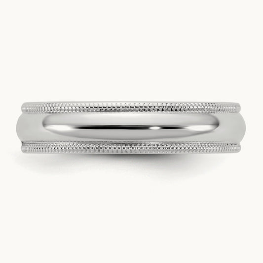Milgrain Half Round Band, 4.5mm, 10K White Gold