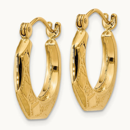 Polished Patterned Hoop Earrings, 14K