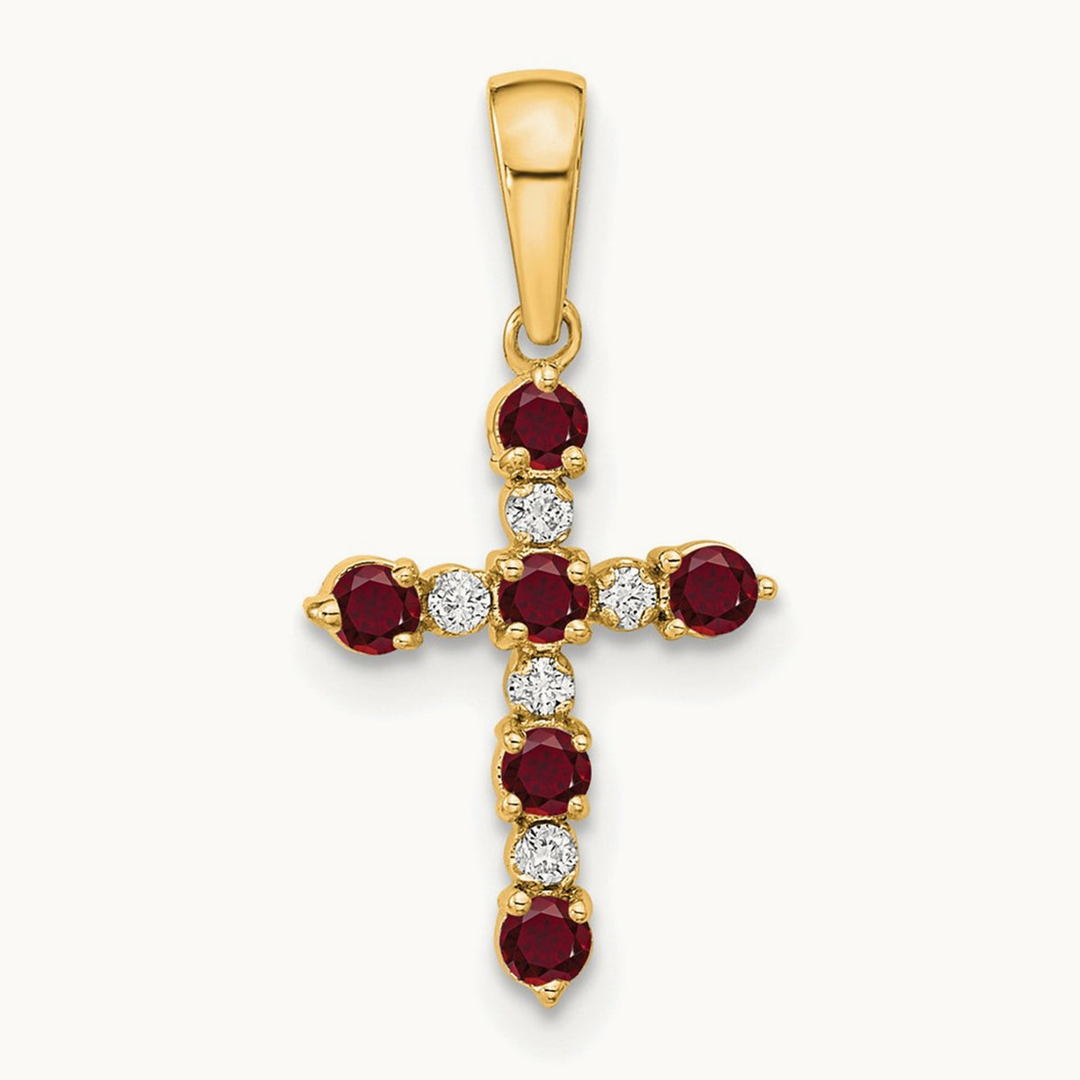 Lab Created Ruby and Diamond Cross Pendant — 14K Yellow Gold