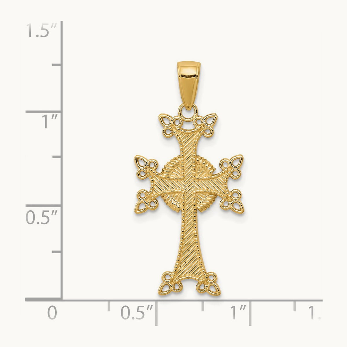 Polished/Textured Armenian Cross Pendant, 14K