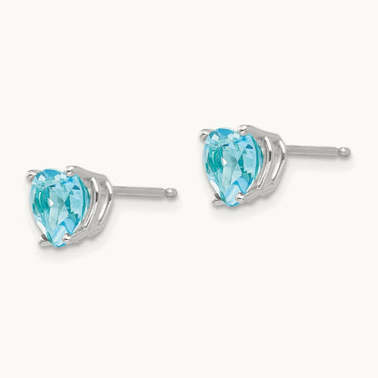 Heart Blue Topaz Earrings, 6mm, 14K White Gold