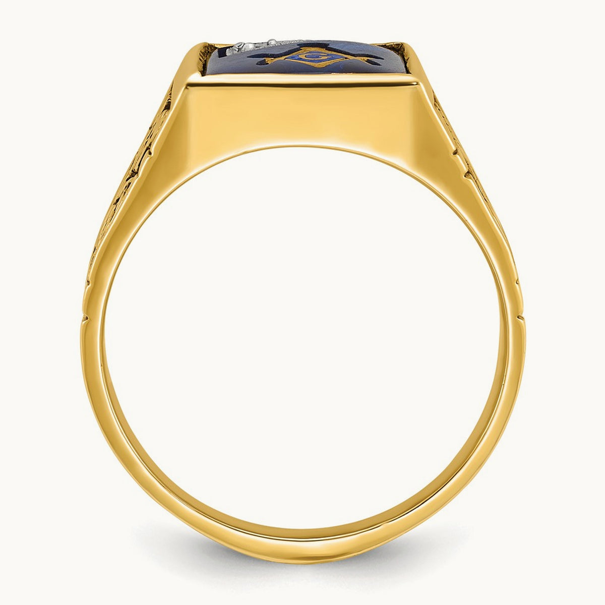 14ktt IBGoodman Men's Lab Cr. Sapphire & Dia Blue Lodge Masonic Ring