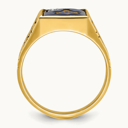 14ktt IBGoodman Men's Lab Cr. Sapphire & Dia Blue Lodge Masonic Ring
