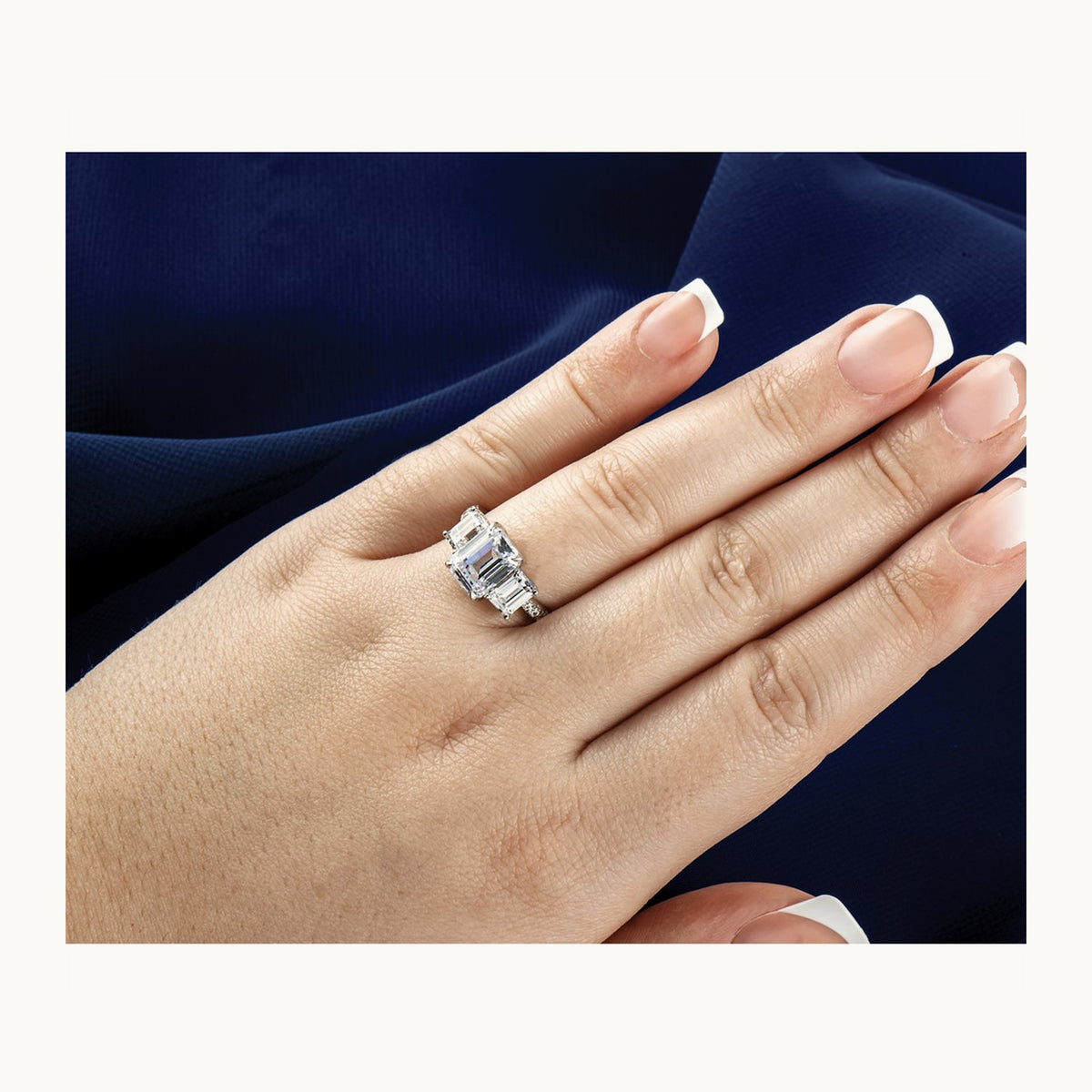 Emerald 3 Stone Engagement Ring, 1.75-3.25 ct tw Lab-Grown Diamond — 1 3/4 ct, 14K White Gold