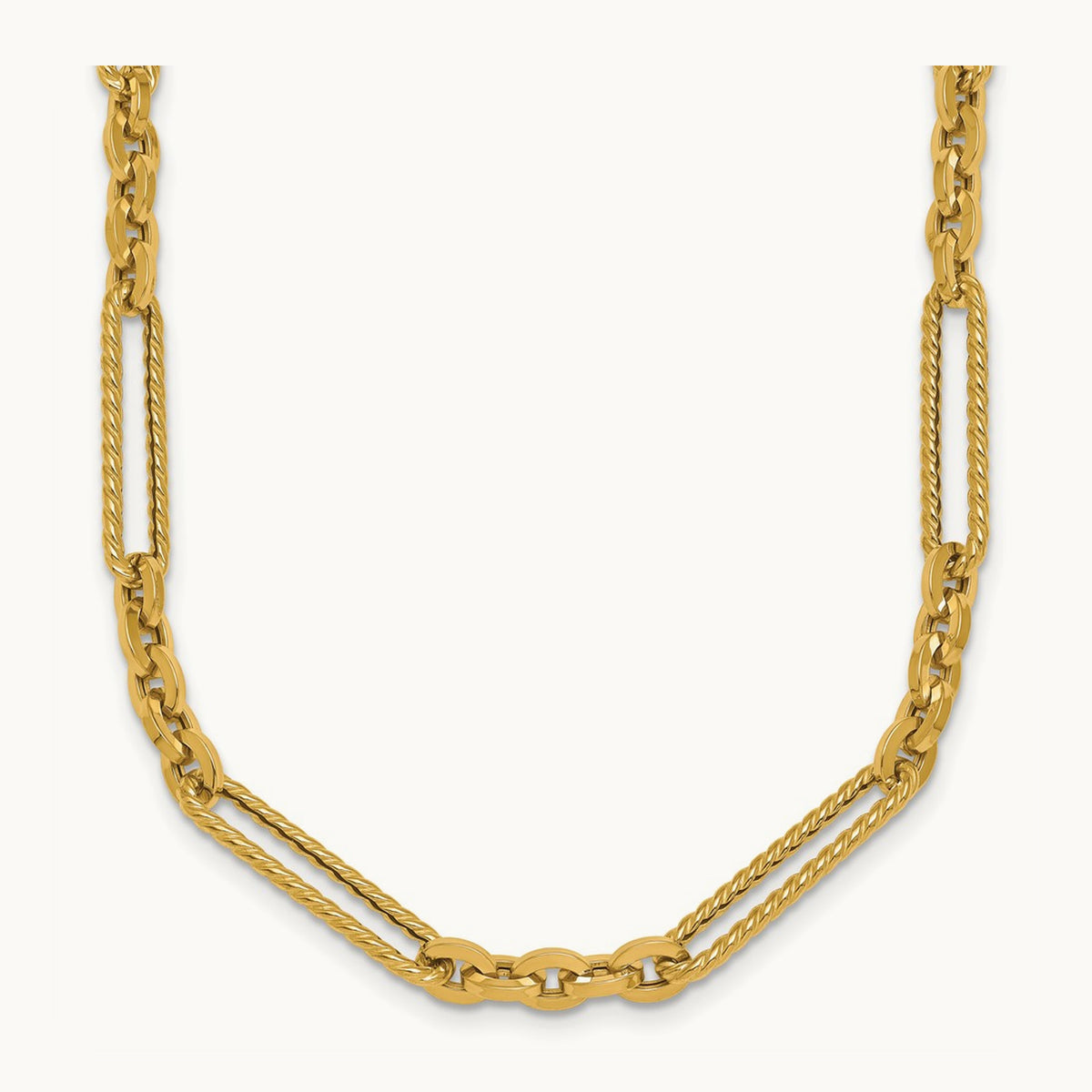 Polished and Textured 18in Fancy Link Toggle Necklace, 14K