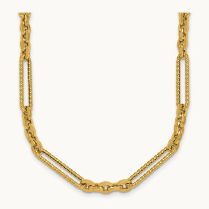 Polished and Textured 18in Fancy Link Toggle Necklace, 14K