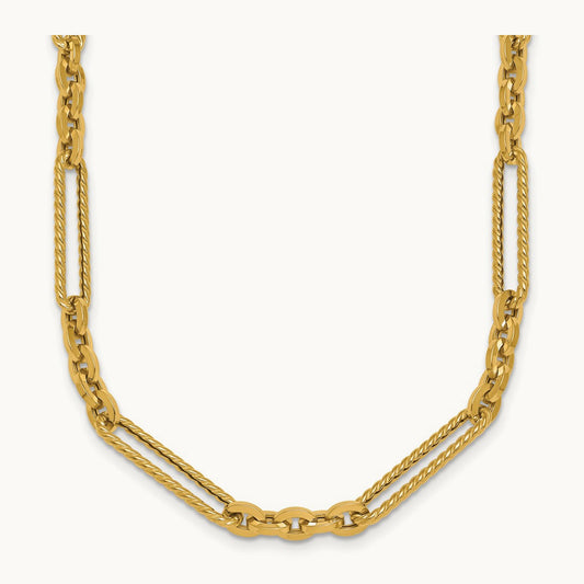 Polished and Textured 18in Fancy Link Toggle Necklace, 14K