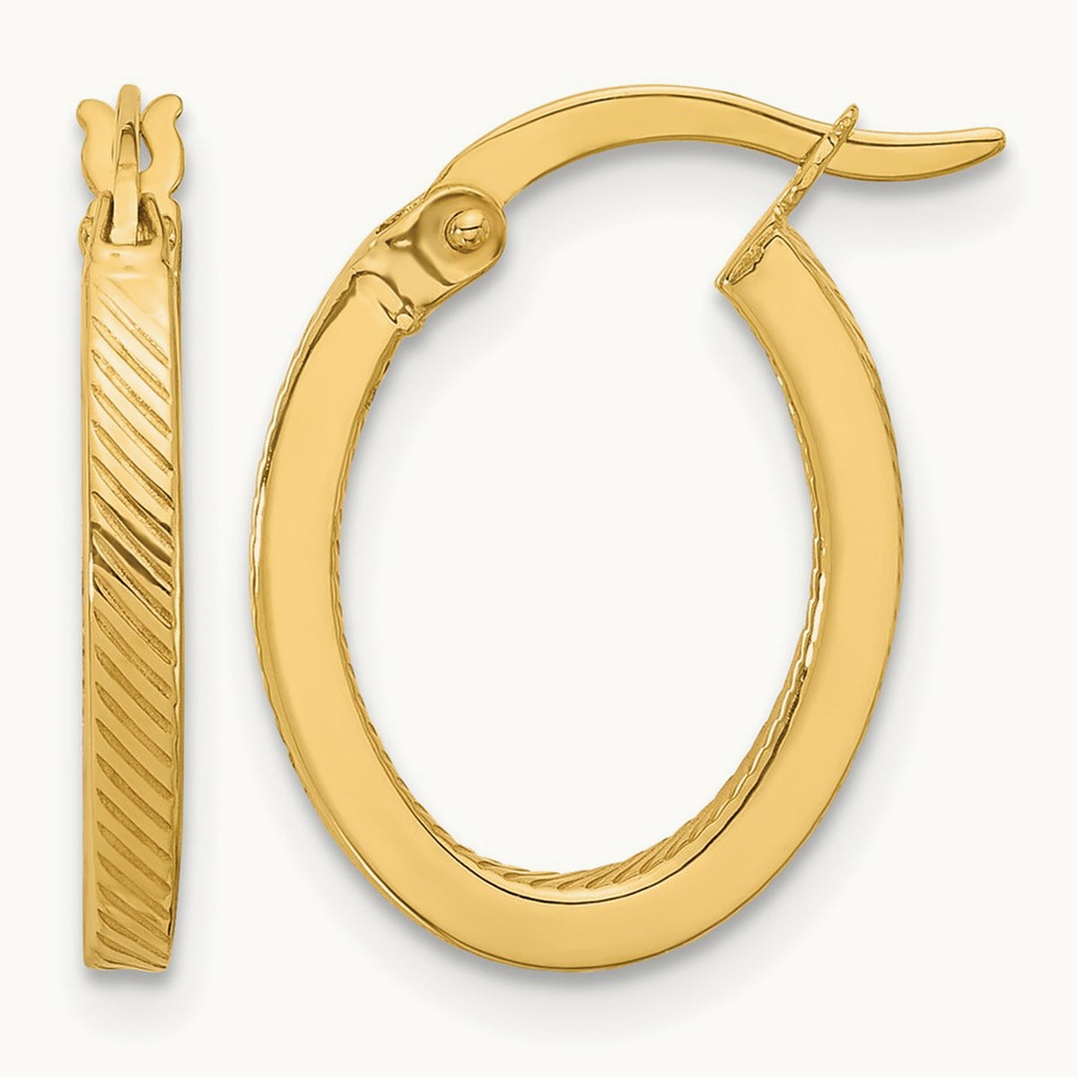 Polished and Textured Oval Hoop Earrings — Leslie's — 18mm