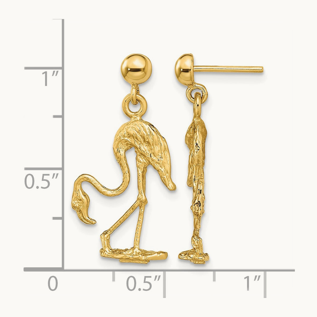 3-D Flamingo Dangle Earrings, 14K