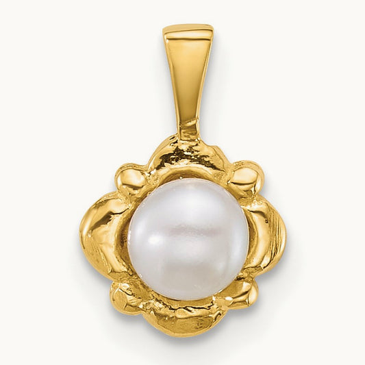 Polished 4- Button Freshwater Cultured Pearl Pendant, 5mm, 14K