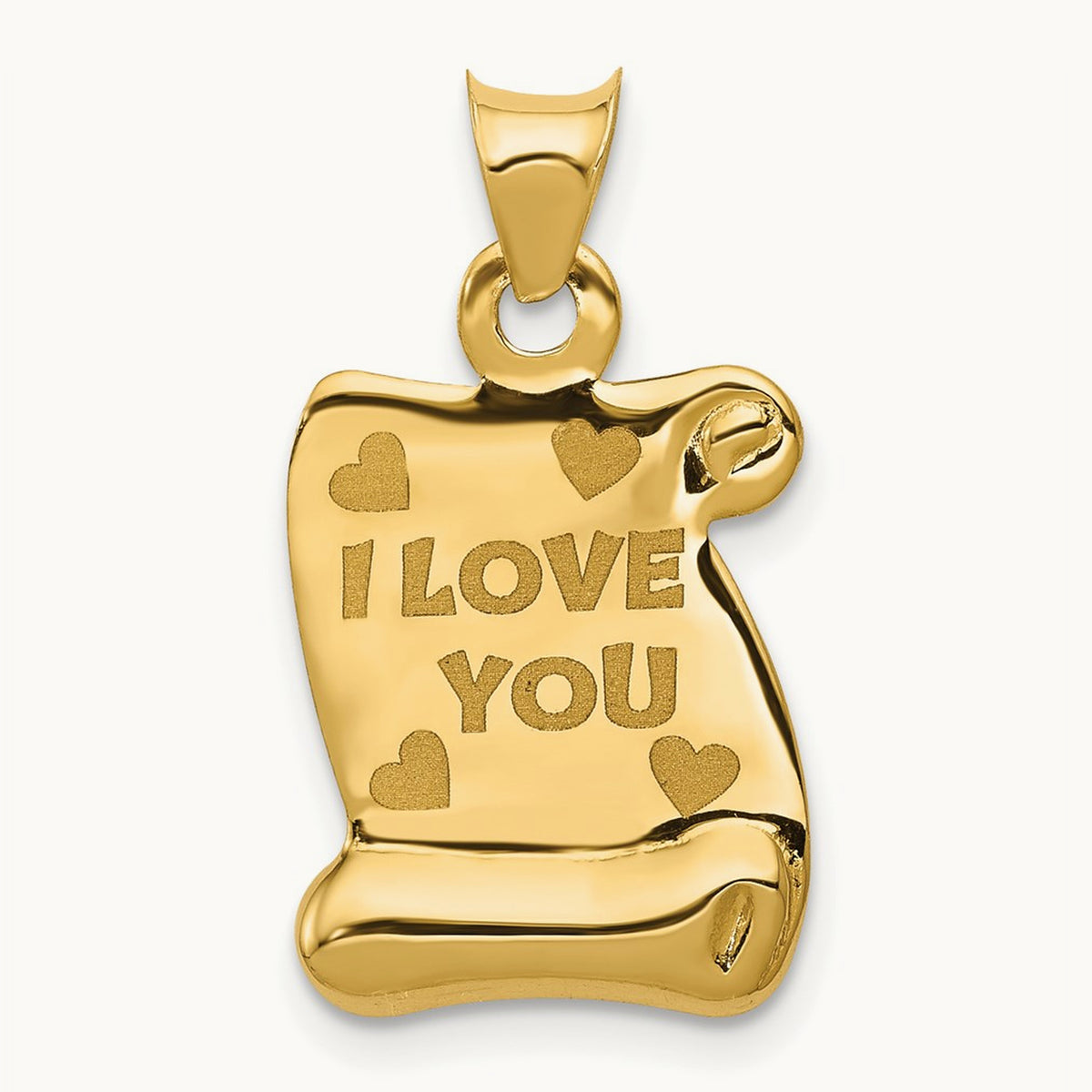 Polished/Textured I LOVE YOU Pendant, 14K