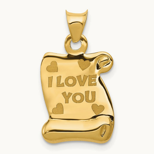 Polished/Textured I LOVE YOU Pendant, 14K