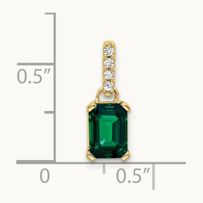 Created Emerald and Lab-Grown Diamond Pendant — 14K Yellow Gold