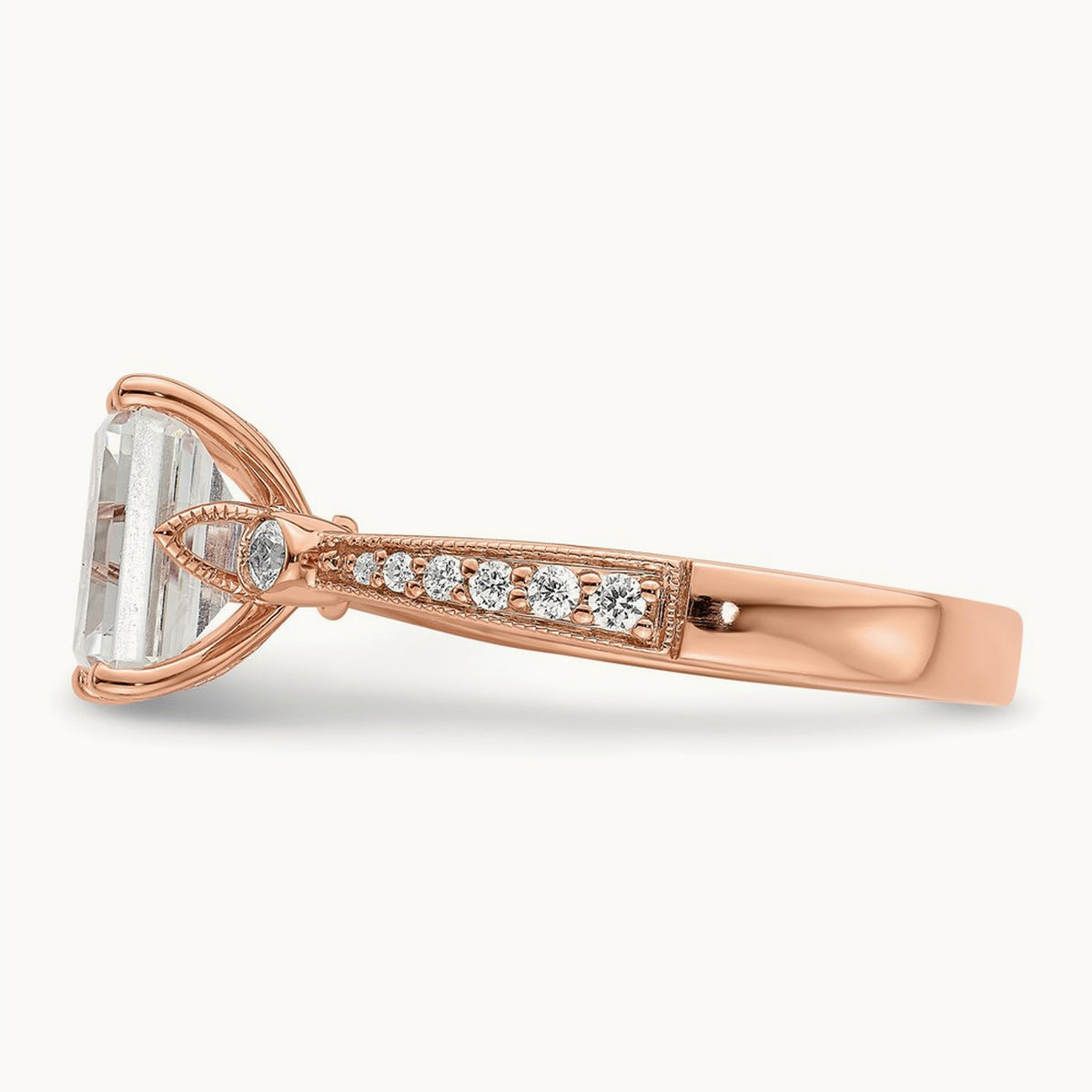 2ct Emerald Semi-Mount Engagement Dia Ring, 14K Rose Gold
