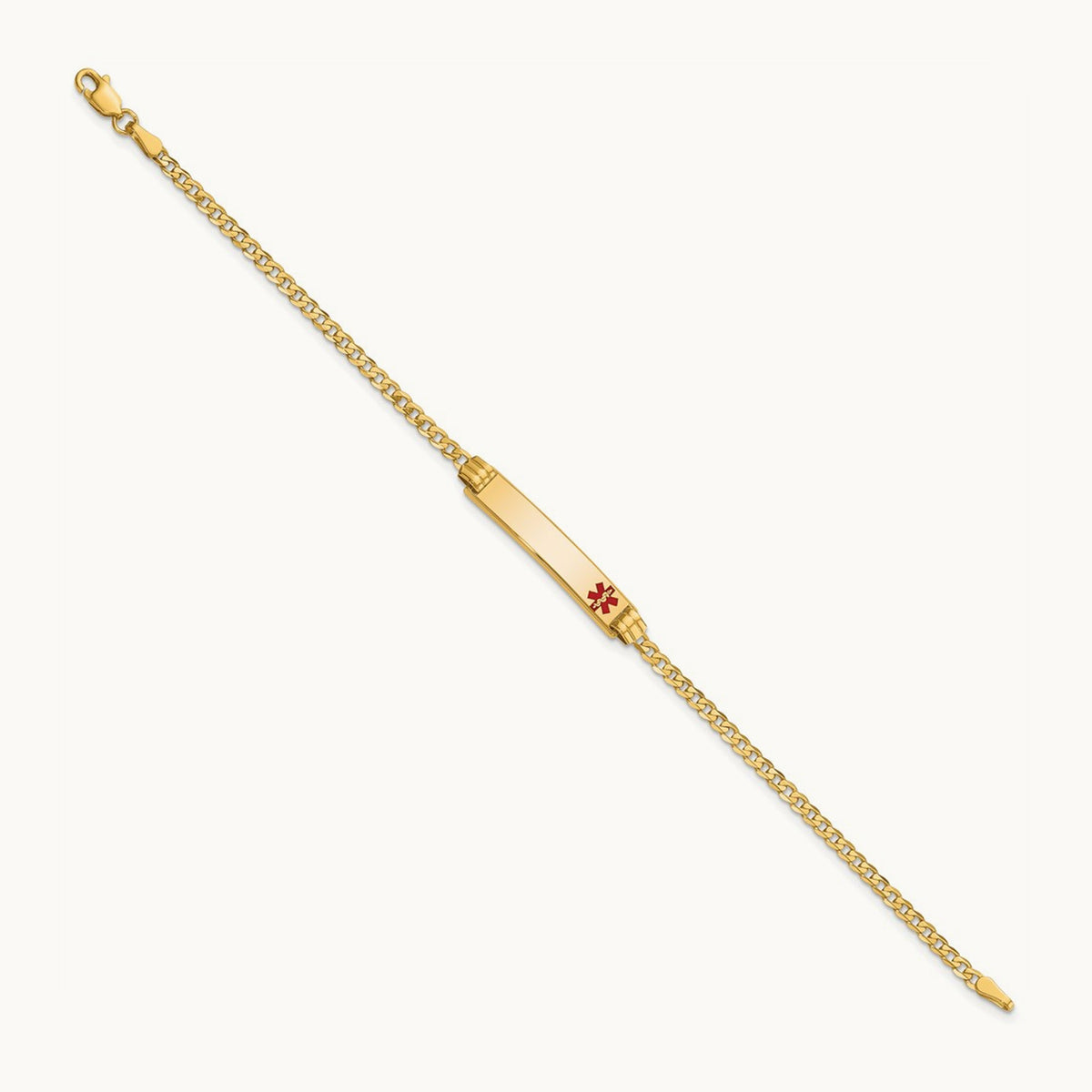 Medical Red Enamel Curb Link ID Bracelet, 14K