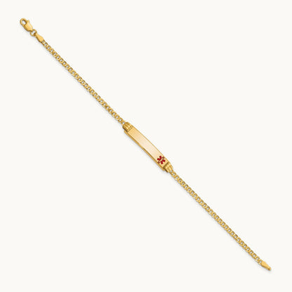 Medical Red Enamel Curb Link ID Bracelet, 14K