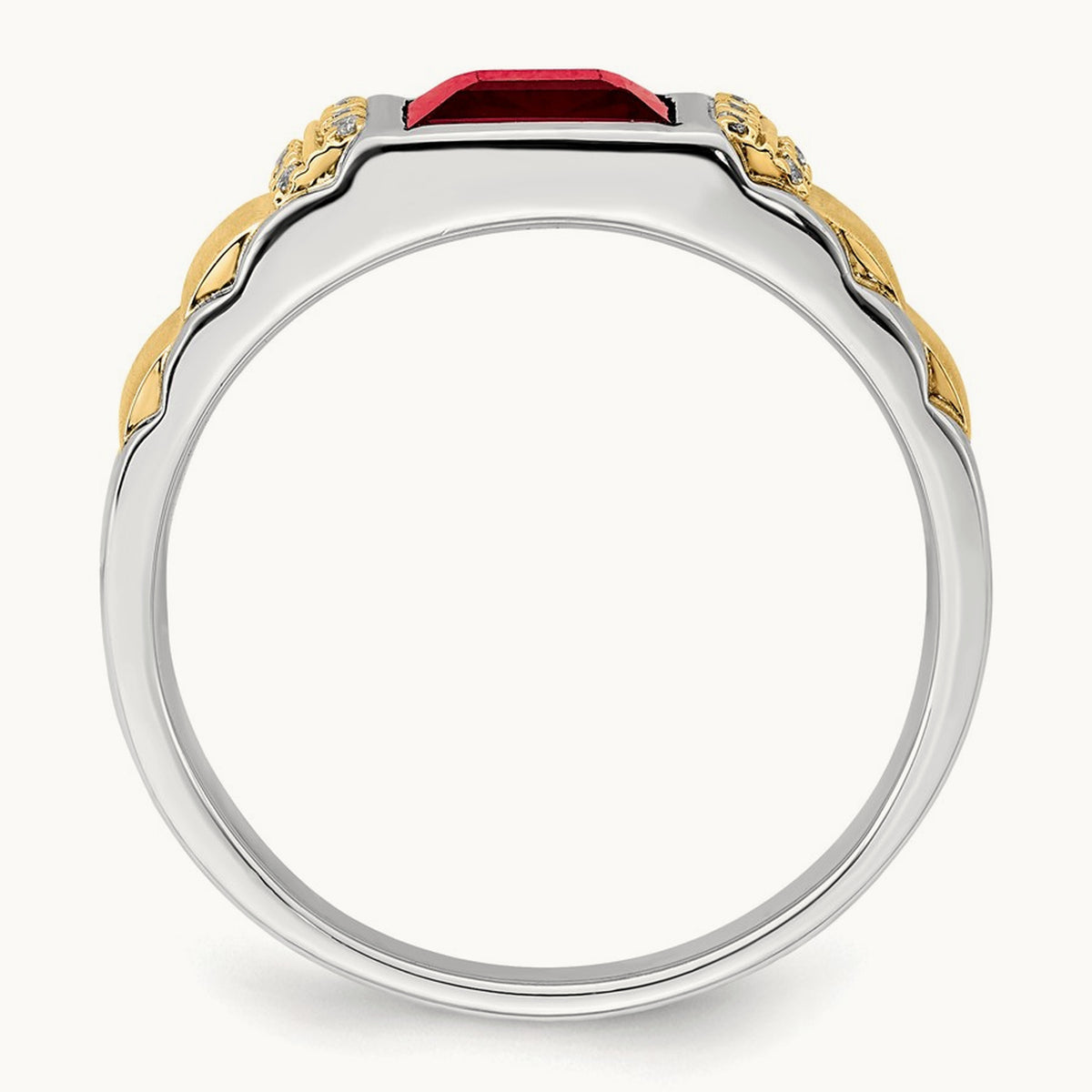 Created Ruby and Diamond Mens Ring, 14K Two-tone