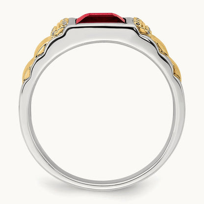 Created Ruby and Diamond Mens Ring, 14K Two-tone