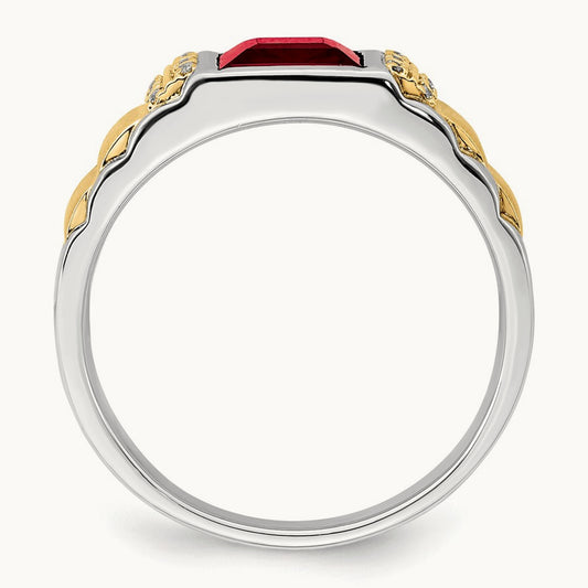 Created Ruby and Diamond Mens Ring, 14K Two-tone