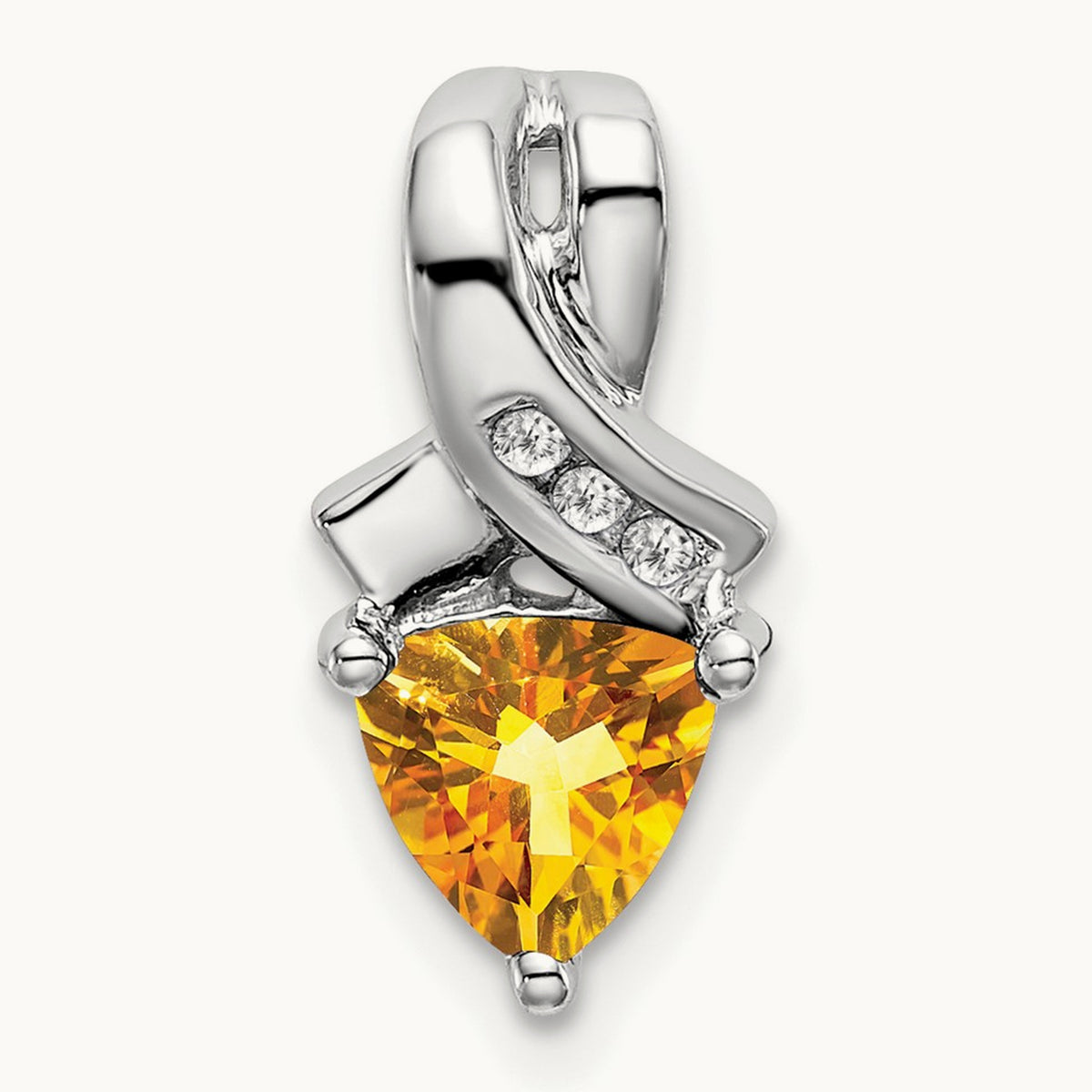 Trillion Citrine and Diamond Pendant — 14K White Gold