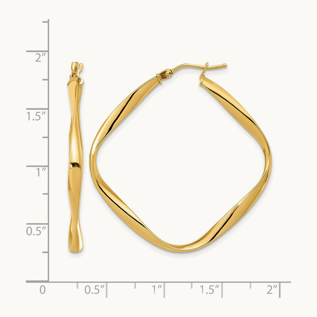 Polished Twisted Square Hoop Earrings — 10K Yellow Gold