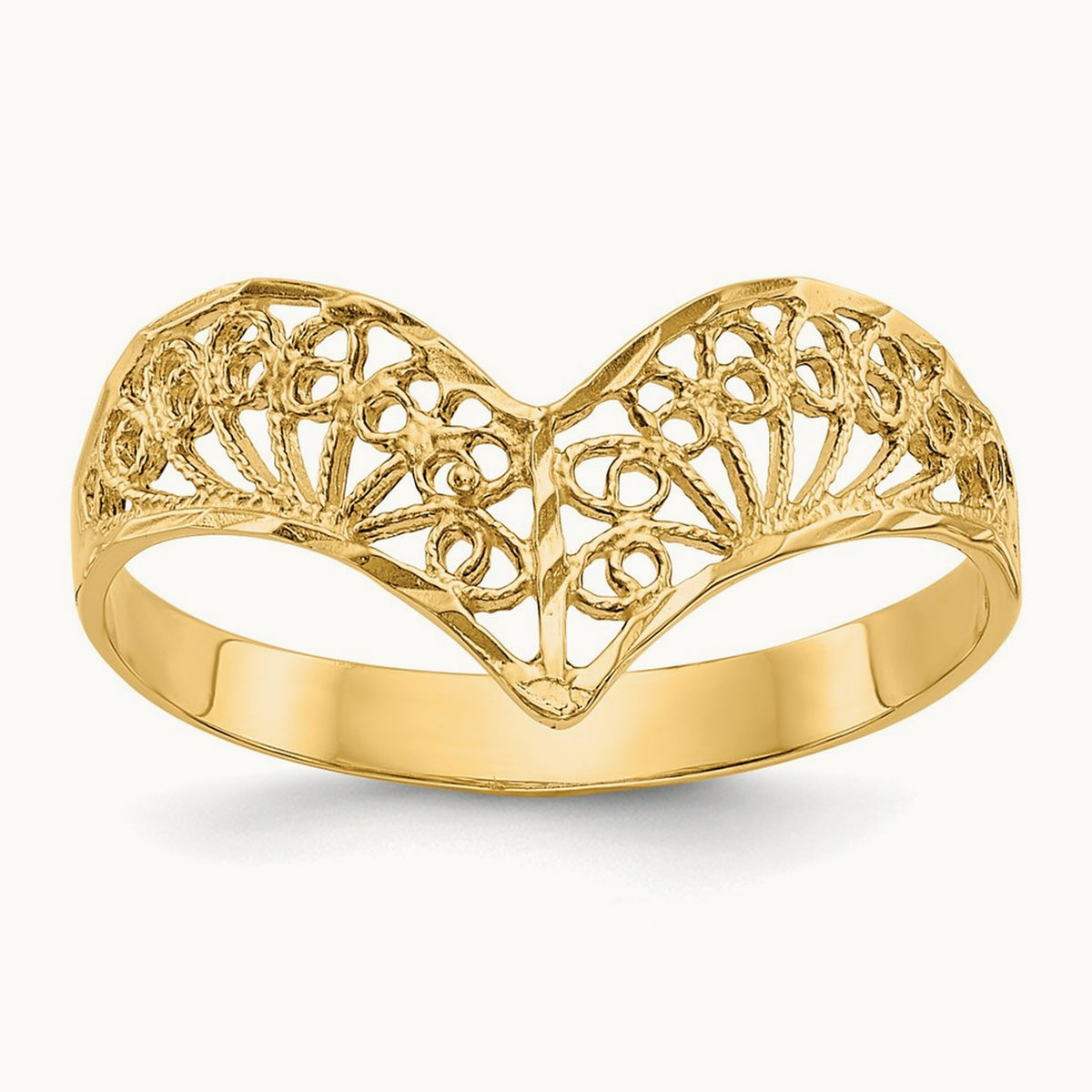 Diamond-Cut Filigree Ring — 14K Yellow Gold