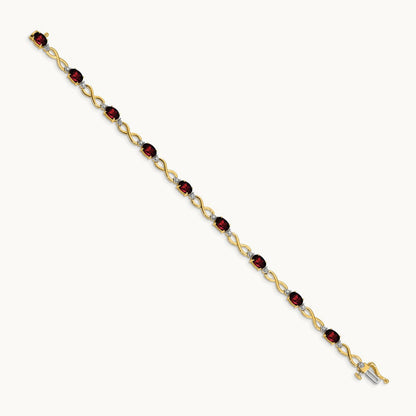 Garnet and Diamond Infinity Bracelet — 14K Yellow Gold