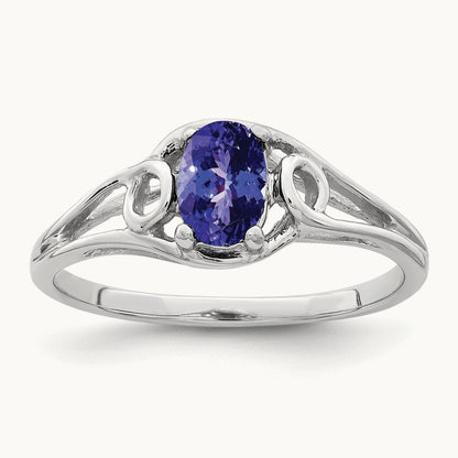 7x5mm Oval Tanzanite ring, 14K White Gold