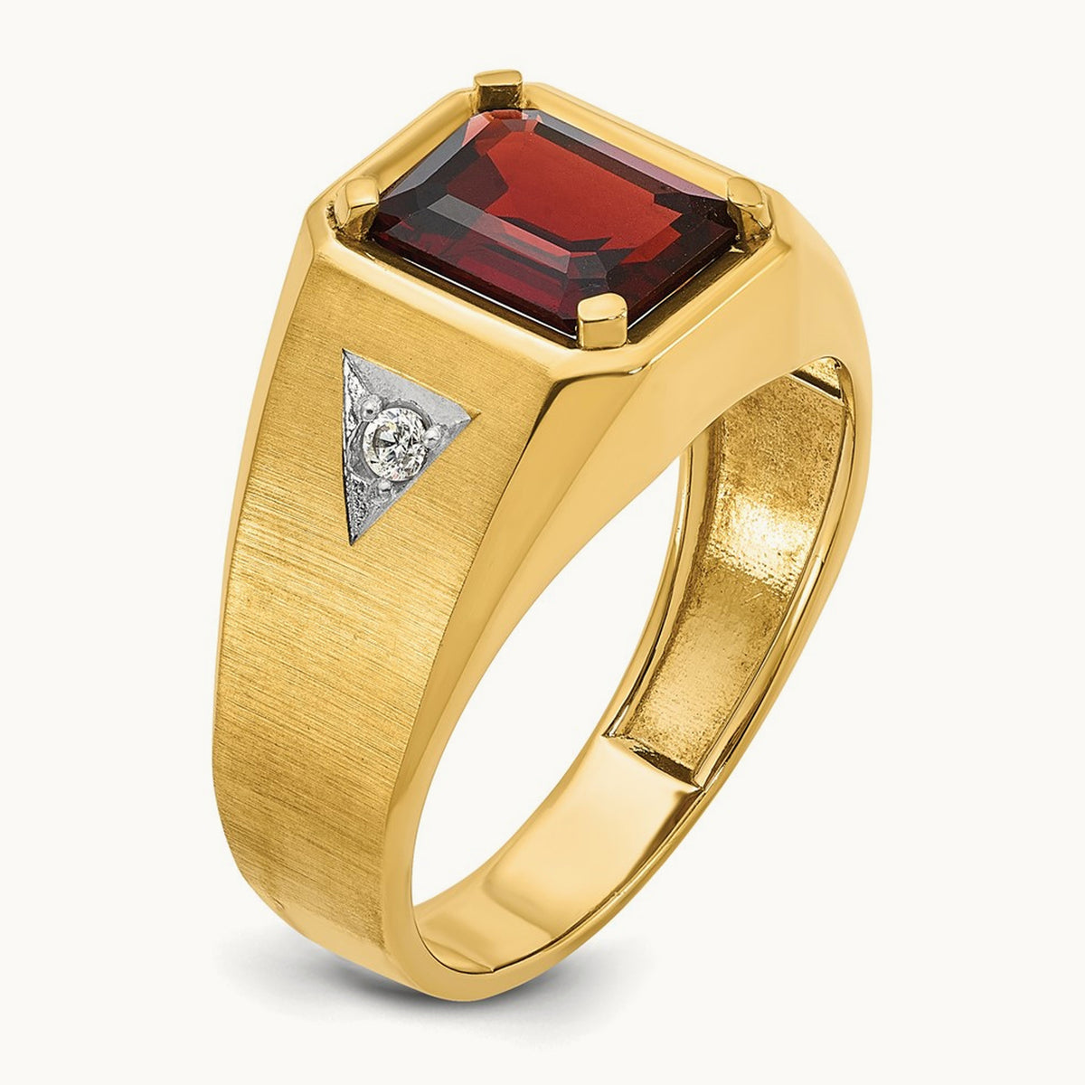 IBGoodman Men's Polished and Satin Garnet and Diamond Complete Ring, 14K