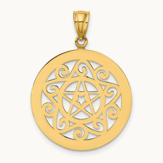 Tribal Star In Round Frame Charm — 14K Yellow Gold