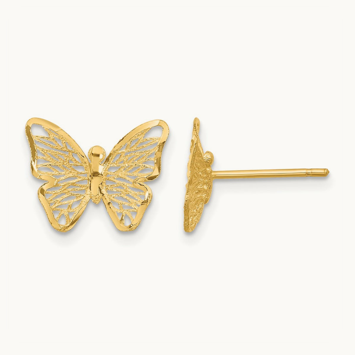 Textured and Polished Butterfly Post Earrings, 14K — Leslie's