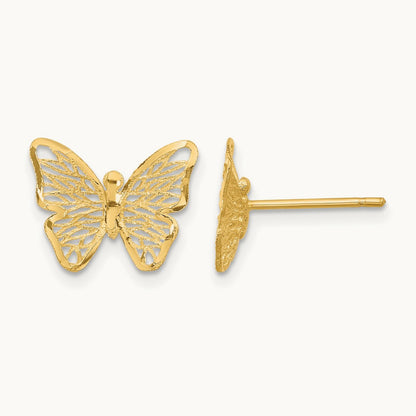 Textured and Polished Butterfly Post Earrings, 14K — Leslie's