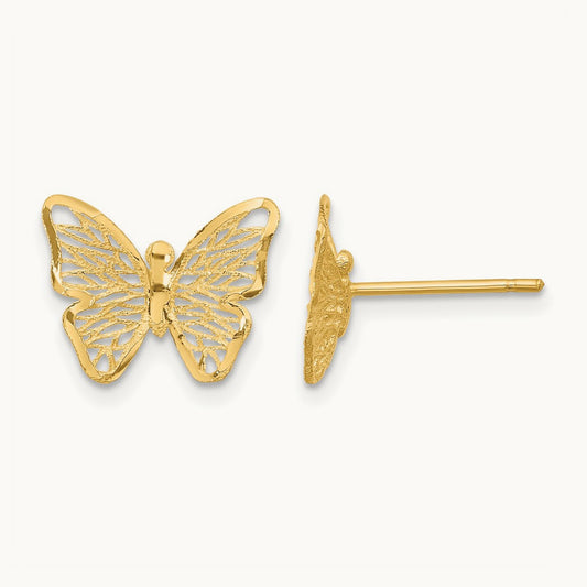 Textured and Polished Butterfly Post Earrings, 14K — Leslie's