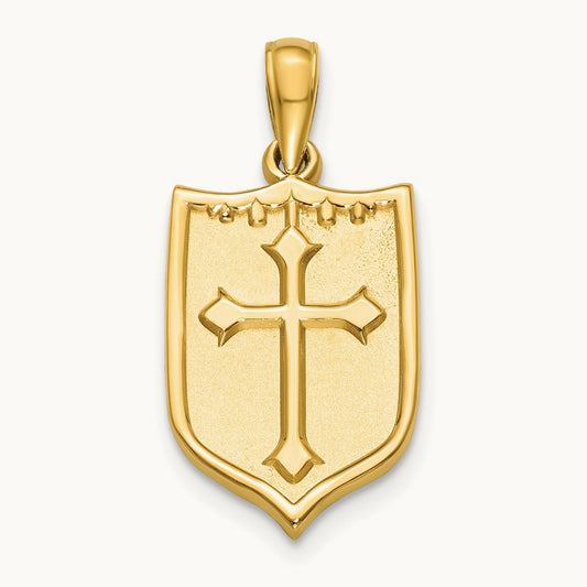 Polished Shield with Cross Pendant, 14K