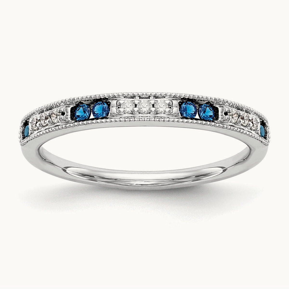 Diamond w/Sapphire Band, 14K White Gold