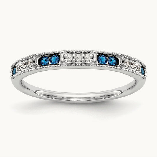 Diamond w/Sapphire Band, 14K White Gold