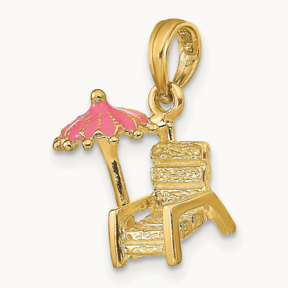 3-D Pink Enamel Beach Chair and Umbrella Charm, 14K